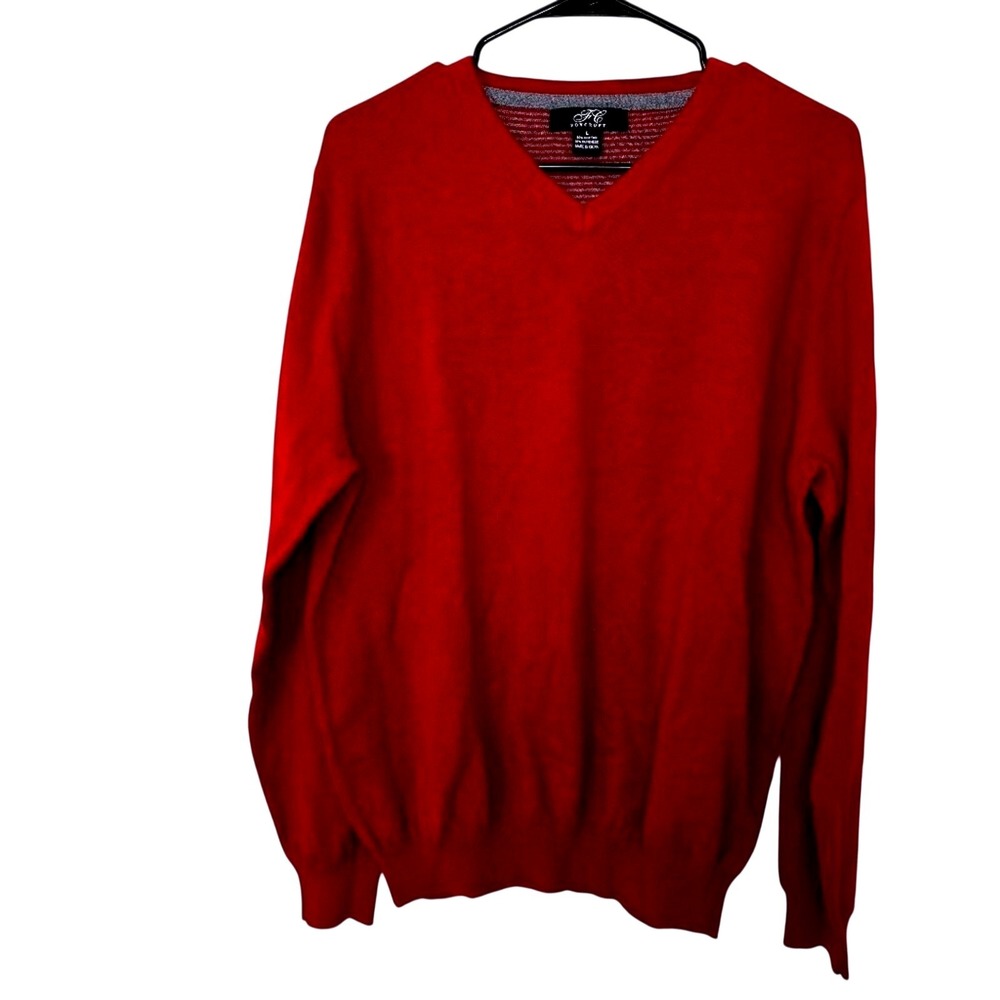 Foxcroft Mens Red Cotton Cashmere Blend V-Neck Pullover Sweater Large